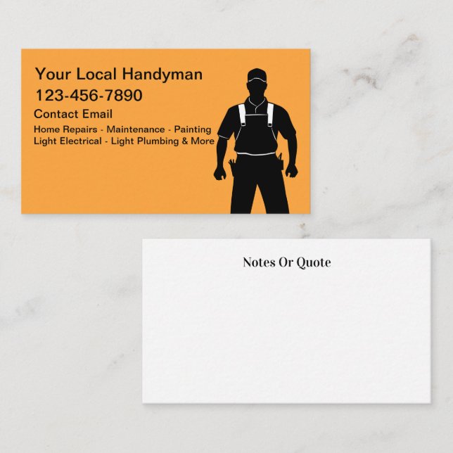 Simple Local Handyman Bold Business Cards (Front/Back)