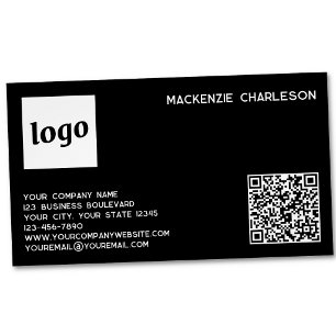 Simple Logo and QR Code Black Magnetic Business Card
