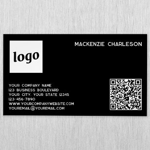 Simple Logo and QR Code Black Magnetic Business Card