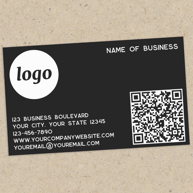 Simple Logo and QR Code Black Rectangular Sticker (Logo QR code with custom text business promotional sticker)