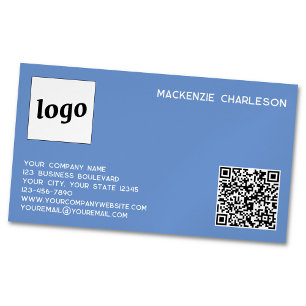 Simple Logo and QR Code Blue Magnetic Business Card