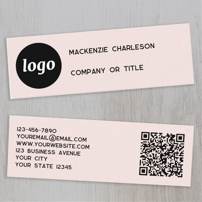 Simple Logo and QR Code Blush Pink Mini Business Card (Logo QR card and text custom blush pink business card)