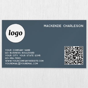 Simple Logo and QR Code Charcoal Gray Magnetic Business Card