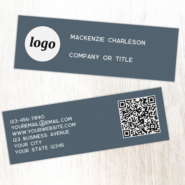 Simple Logo and QR Code Charcoal Gray Mini Business Card (Simple logo with QR code custom text business branding promotional charcoal gray business card)