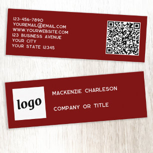 Simple Logo and QR Code Dark Burgundy Red Mini Business Card
