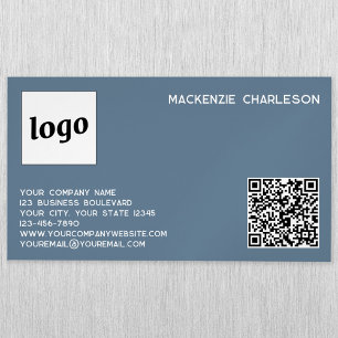 Simple Logo and QR Code Dusty Blue Grey Magnetic Business Card
