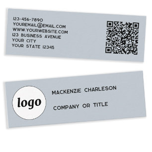 Simple Logo and QR Code Dusty Powder Blue Mini Business Card