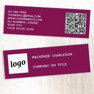 Simple Logo and QR Code Magenta Cherry Pink Mini Business Card