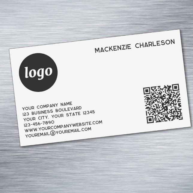 Simple Logo and QR Code Magnetic Business Card (Logo with QR code and custom text magnet business card)