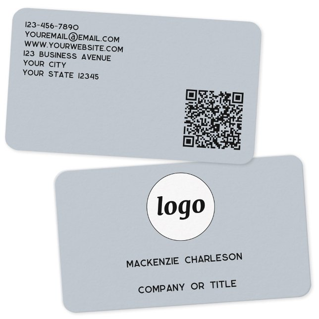 Simple Logo and QR Code Powder Blue Business Card (Logo and QR code custom text professional business card)