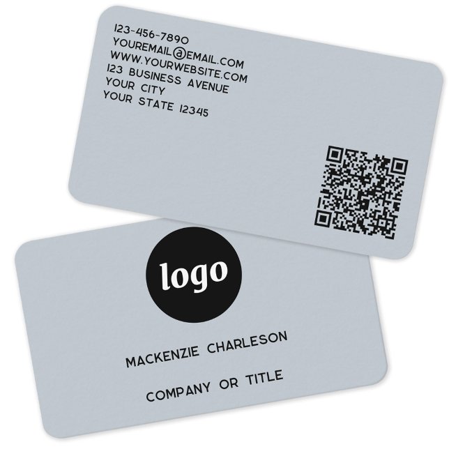 Simple Logo and QR Code Powder Blue Business Card (Simple logo with QR code and custom text dusty powder blue business card)
