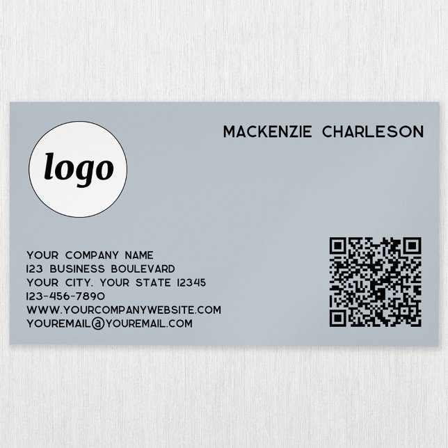Simple Logo and QR Code Powder Blue Magnetic Business Card (Logo and QR code custom text professional business card)