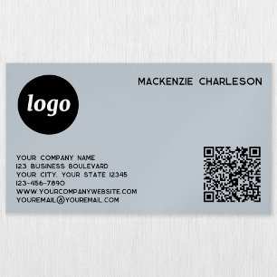 Simple Logo and QR Code Powder Blue Magnetic Business Card