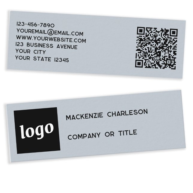 Simple Logo and QR Code Powder Blue Mini Business Card (Logo with QR code and custom text dusty powder blue mini business card)