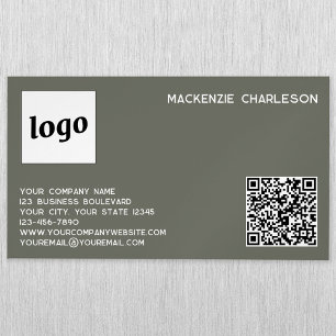 Simple Logo and QR Code Sage Green Magnetic Business Card