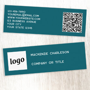 Simple Logo and QR Code Teal Green Mini Business Card