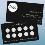 Simple Logo and Text Black Customer Loyalty Card<br><div class="desc">Simple logo and custom text customer loyalty card for your business,  with white details on a black background.  Replace the logo,  business details and loyalty offer or discount with your own to customise.</div>