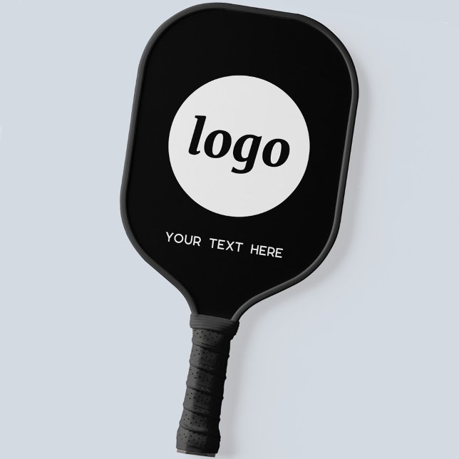Simple Logo and Text Business Black Pickleball Paddle (Logo and custom text business promotional pickleball paddle)