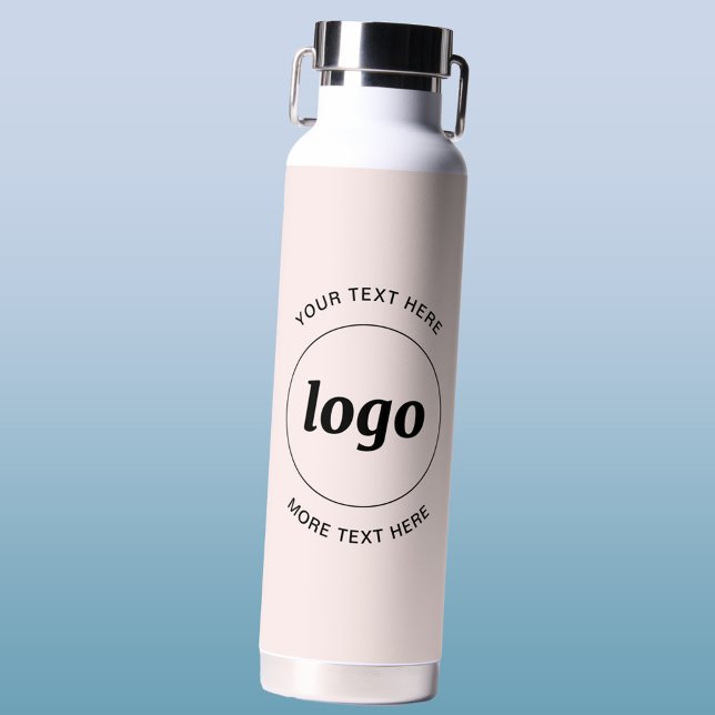 Simple Logo and Text Business Blush Pink Water Bottle (Logo with custom text promotional business water bottle)
