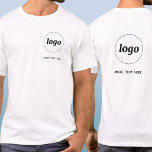 Simple Logo and Text Business Crest and Back T-Shirt<br><div class="desc">Simple logo and custom text business crest and back printed t-shirt. Replace the logo and text on the front and back with your own to customise. Wear them yourself, give them to your staff, employees and co-workers, sell them to customers and clients or give them away as promotional merch to...</div>