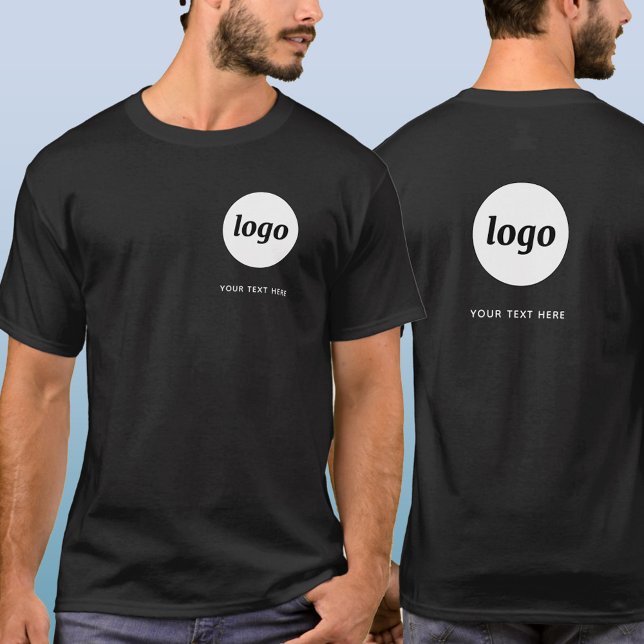 Simple Logo and Text Business Crest and Back T-Shirt (Simple logo with custom text business branding promotional t-shirt with crest and back printing)