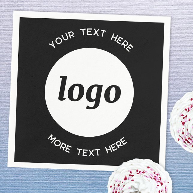 Simple Logo and Text Business Promotional Black Napkin (Logo with text business promotional paper napkin)