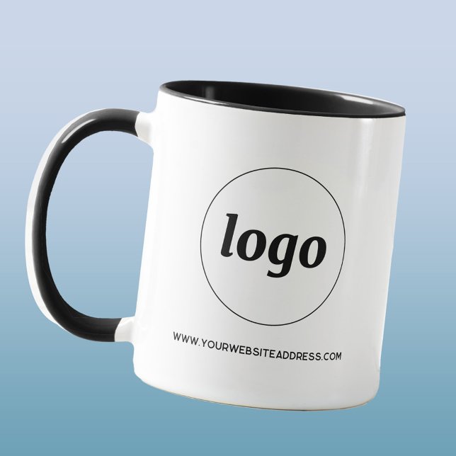 Simple Logo and Text Business Promotional Mug (Simple logo with custom text business branding promotional two tone coffee mug)