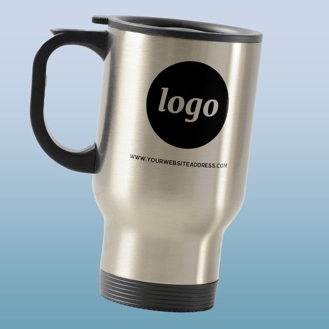 Simple Logo and Text Business Promotional Travel Mug (Simple logo with custom text business branding promotional travel mug)