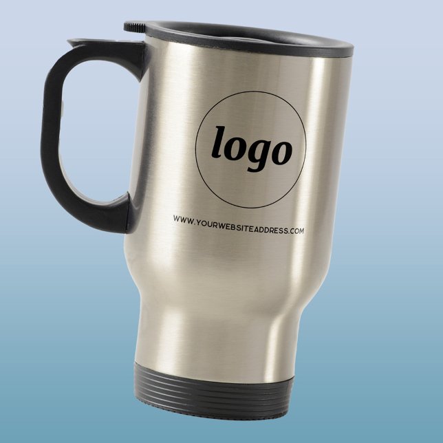 Simple Logo and Text Business Promotional Travel Mug (Simple logo with custom text business branding promotional brushed travel mug)