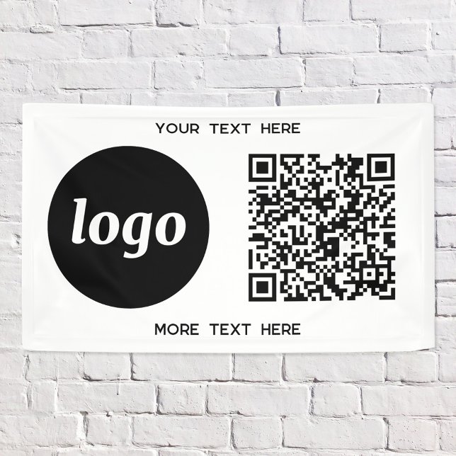 Simple Logo and Text Business QR Code Banner (Simple logo with custom text and QR code business branding promotional banner)