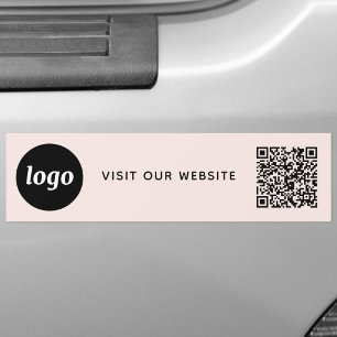 Simple Logo and Text Business QR Code Blush Pink Bumper Sticker
