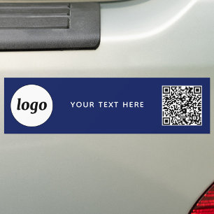 Simple Logo and Text Business QR Code Navy Blue Bumper Sticker