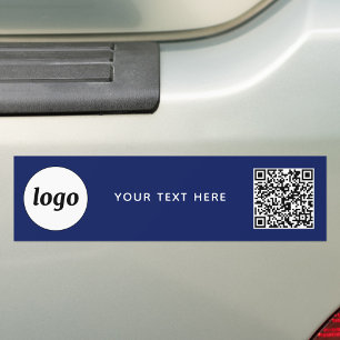 Simple Logo and Text Business QR Code Navy Blue Bumper Sticker
