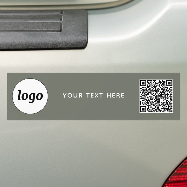 Simple Logo and Text Business QR Code Sage Green Bumper Sticker (Logo with QR code and custom text business branding promotional car bumper sticker)