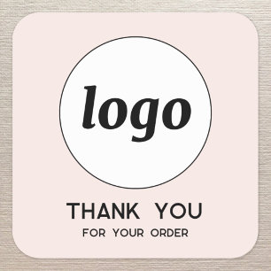 Simple Logo and Text Business Thank You Blush Pink Square Sticker