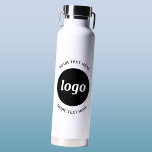 Simple Logo and Text Business Water Bottle<br><div class="desc">Simple logo and custom text design to foster brand loyalty and promote your small business.  Replace the logo with your own,  and change or delete the top and lower text to customise.  Perfect for promotional purposes and to give to employees,  customers and clients.</div>