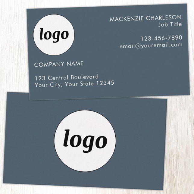 Simple Logo and Text Charcoal Gray Business Card (Simple logo with custom text business branding promotional charcoal gray business card)
