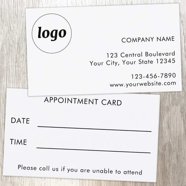Simple Logo and Text Customer Appointment Card (Simple logo with custom text business branding promotional customer client appointment card)