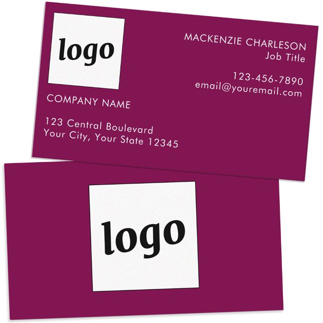 Simple Logo and Text Dark Cherry Magenta Pink Business Card (Simple logo custom text professional branding business card dark cherry magente pink)