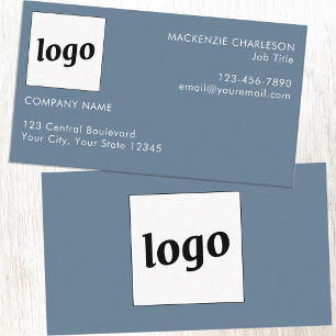 Simple Logo and Text Dusty Blue Gray Business Card