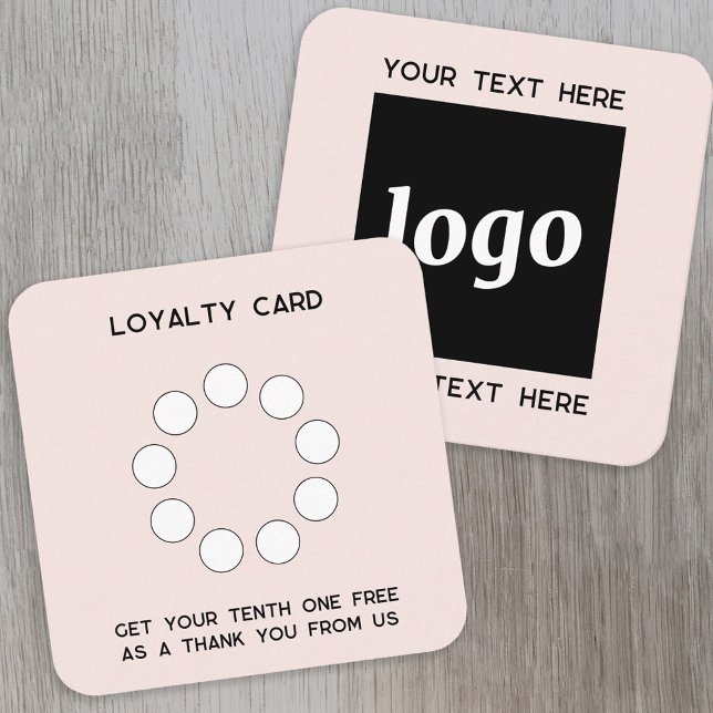 Simple Logo and Text Promotional Loyalty Card (Simple logo with custom text business branding promotional blush pink customer loyalty card)