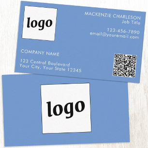 Simple Logo and Text QR Code Blue Business Card