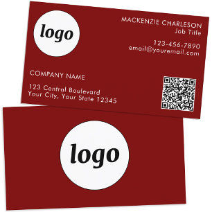 Simple Logo and Text QR Code Burgundy Red Business Card