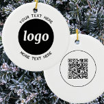 Simple Logo and Text QR Code Ceramic Ornament<br><div class="desc">Simple minimalist logo and custom text with QR code to promote your business in the winter Holidays.  Replace the logo,  QR code and text with your own to customise,  and change the background and text colour to match your own branding.</div>