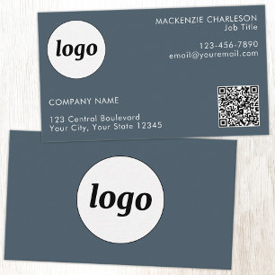 Simple Logo and Text QR Code Charcoal Gray Business Card