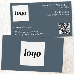 Simple Logo and Text QR Code Charcoal Gray Business Card