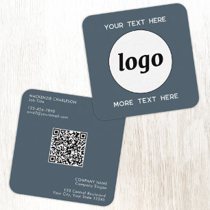 Simple Logo and Text QR Code Charcoal Gray Square Business Card