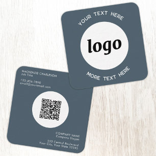 Simple Logo and Text QR Code Charcoal Gray Square Business Card