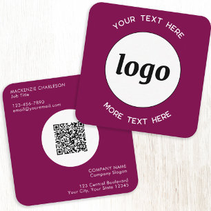 Simple Logo and Text QR Code Dark Cherry Pink Square Business Card