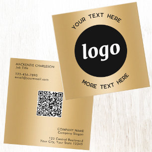 Simple Logo and Text QR Code Gold Square Business Card
